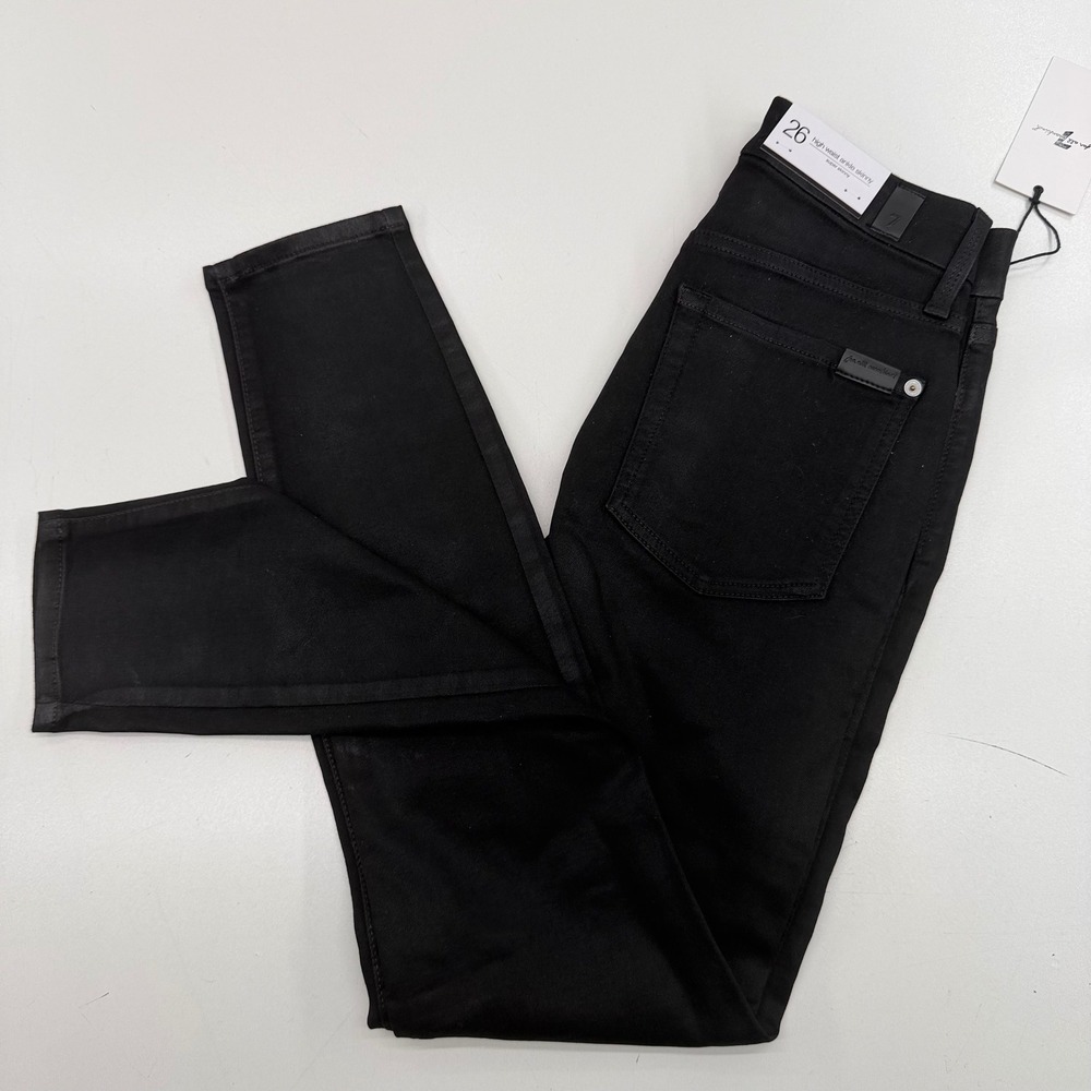 7 For All Mankind High Waist Ankle Skinny Coated Black Jeans 26 7U040C43 BBT
